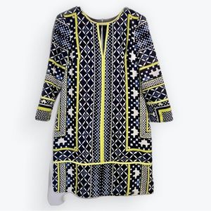 Vince Camuta Blue and Green Geometric Pattern Dress. Size 4